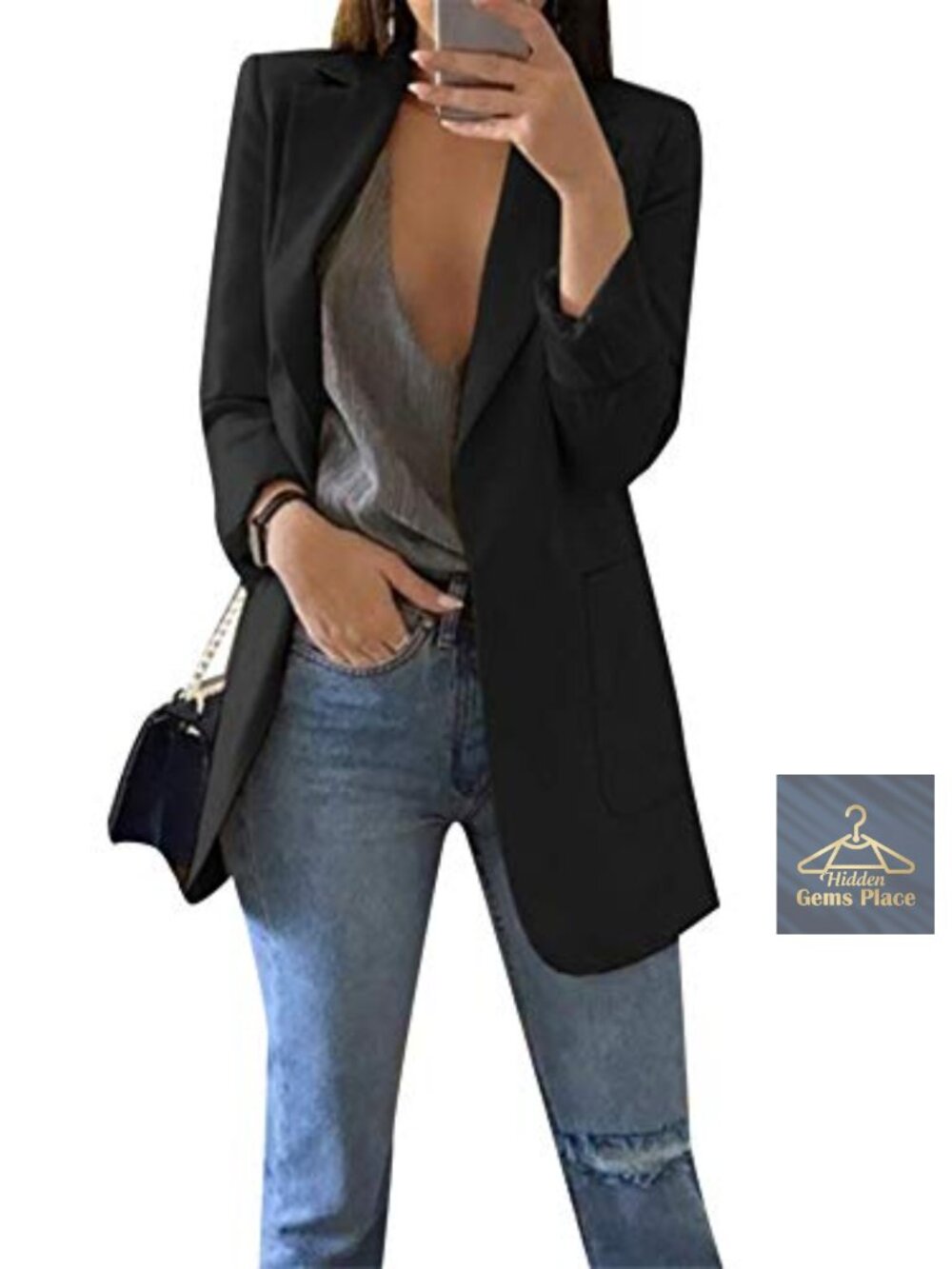 Women's Cotton Blend Lightweight Blazer Long Sleeve Button Work Jacket